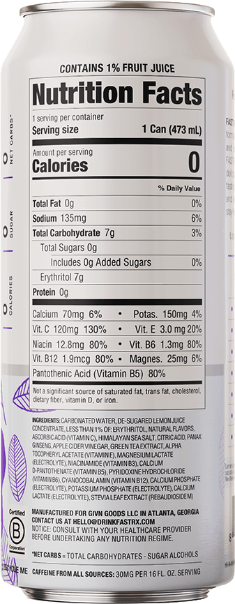 FAST:RX Sparking Blueberry Acai Zero Sugar Keto drink Hydrating fasting water transparent