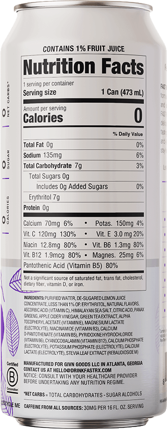 FAST:RX Still Blueberry Acai Zero Sugar Keto drink Hydrating fasting water transparent