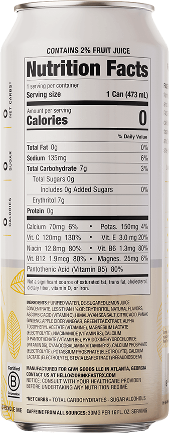 FAST:RX Still Meyer Lemon Zero Sugar Keto drink Hydrating fasting water transparent