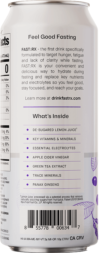 FAST:RX Sparking Blueberry Acai Zero Sugar Keto drink Hydrating fasting water transparent